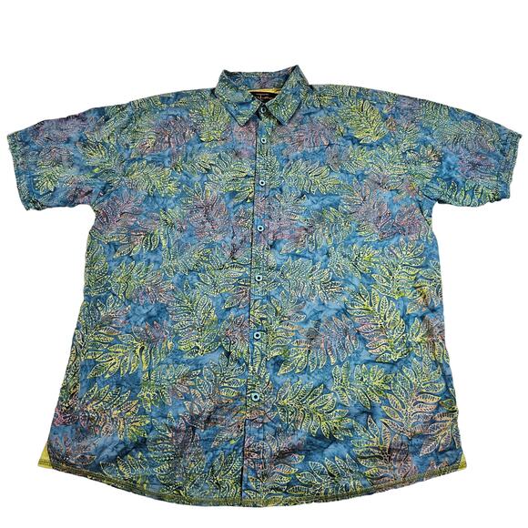 Pete Huntington Men's Blue Tropical Print Button‎ Up Short Sleeve Shirt. Size L - Picture 2 of 9